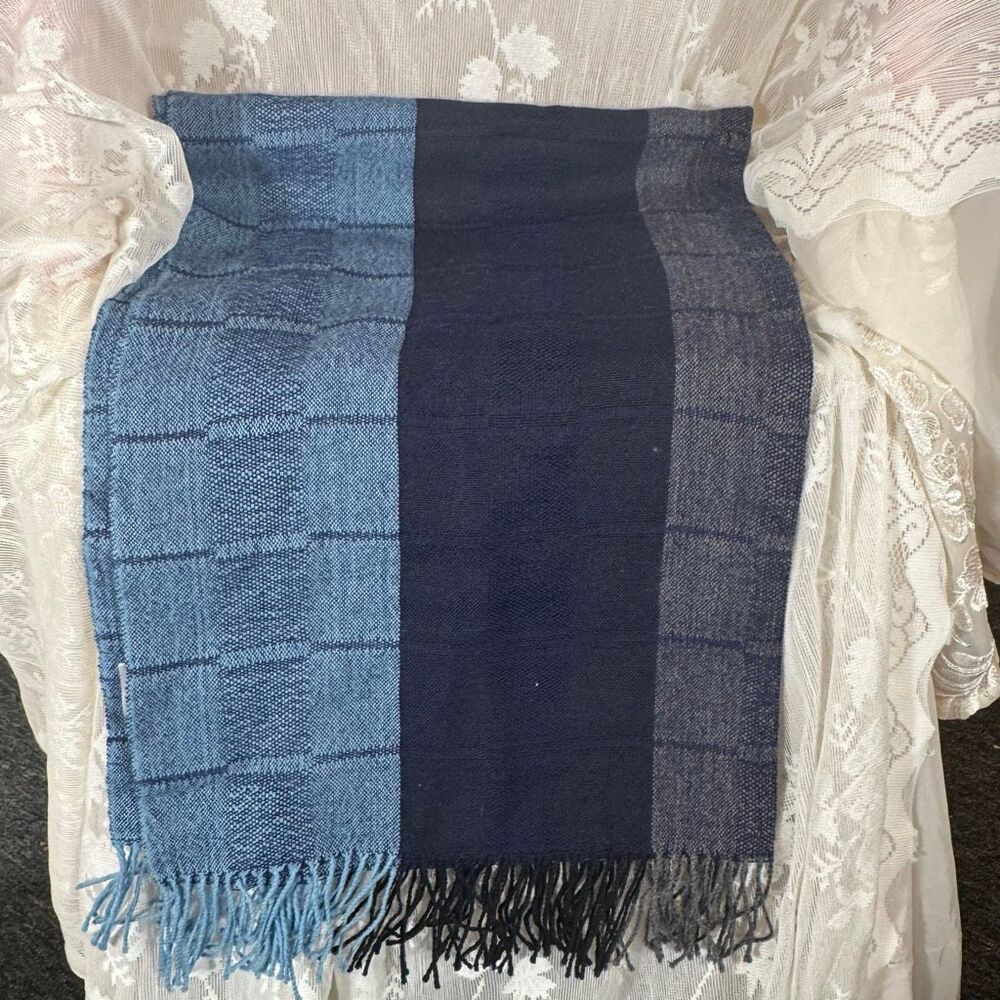 NOVICA 100% Baby Alpaca Scarf – Blue Colorblock Stripe | Made in Peru